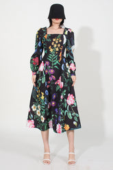 Printed Long Sleeve Cotton-Blend Midi Dress | Dress In Beauty